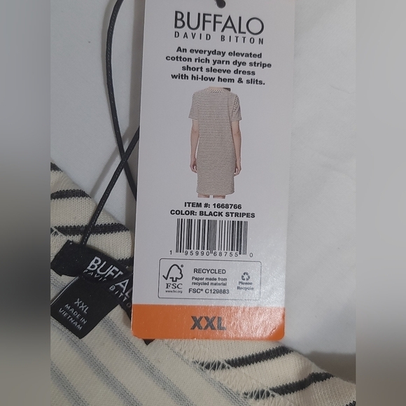 Buffalo David Bitton Short Sleeve Hi-Low Striped Split Side Seam Dress Size XXL - Picture 10 of 10